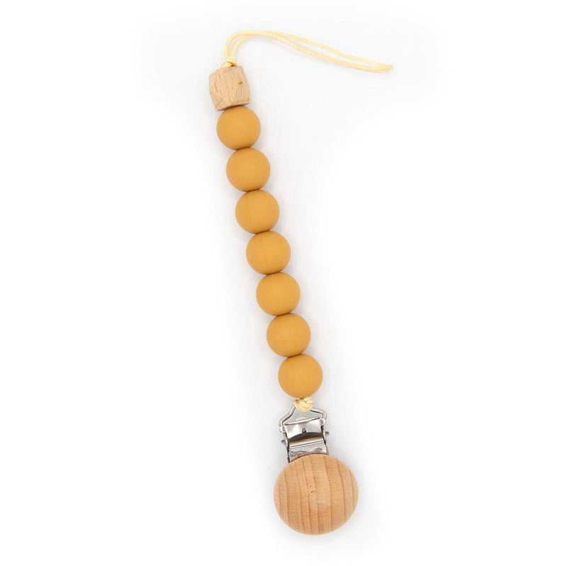 The Baby Cubby Wood Top Silicone Beaded Pacifier Clip - Mushroom