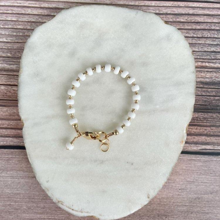 Quill and Goose 14K Gold Filled Bracelet - Matte White and Mini Gold