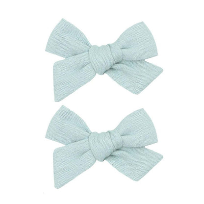 Lou Lou and Company Linen Bow Clip - Pigtail Set - Small - Mist