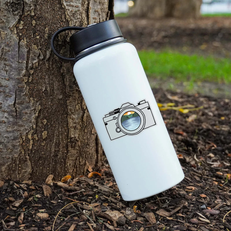 Big Moods Camera Nature Sticker on Water Bottle - Multicolor Lens - White Background