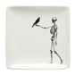Creative Co-op Halloween Square Stoneware Plate - 5" - Skeleton with Raven