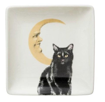 Creative Co-op Halloween Square Stoneware Plate - 5" - Cat