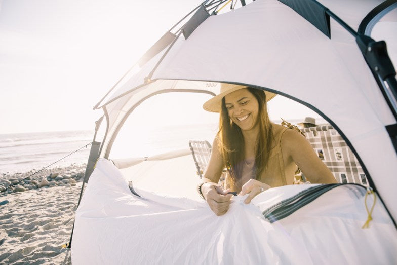 Woman in Veer Family Basecamp Tent - White