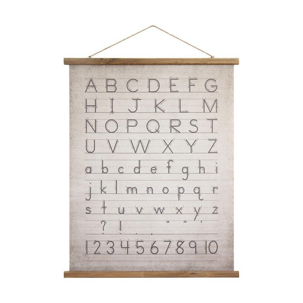Creative Co-op Alphabet and Numbers Canvas and Wood Scroll Wall Decor