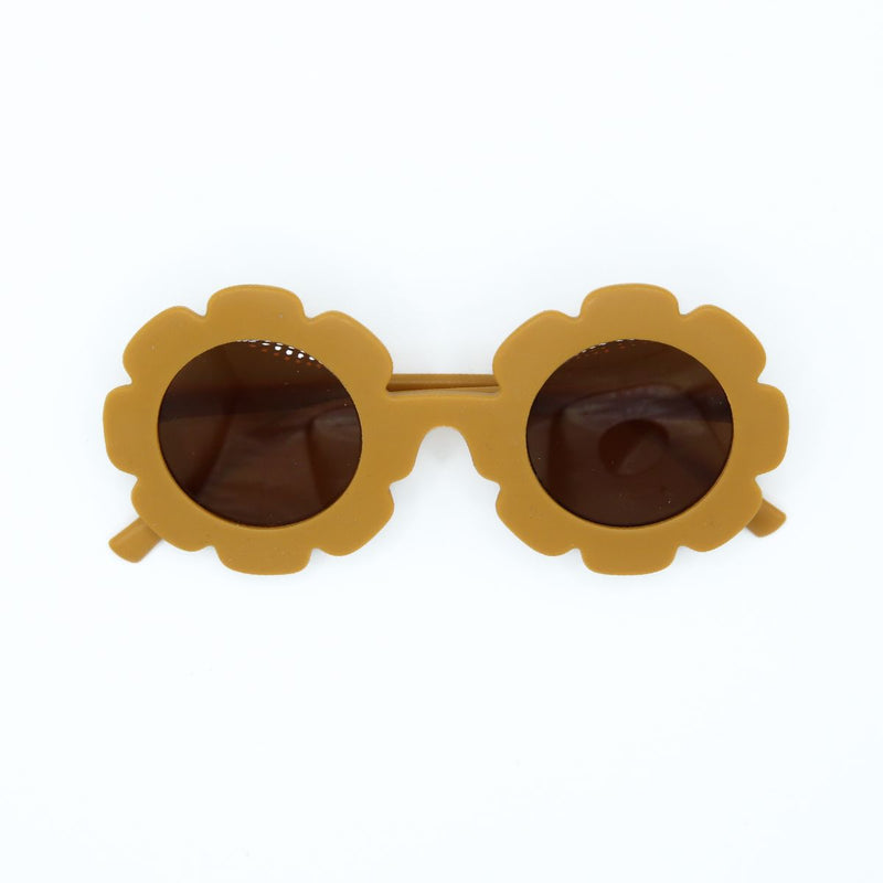 The Baby Cubby Kids' Flower Sunglasses - Dark Mustard with Brown Lenses