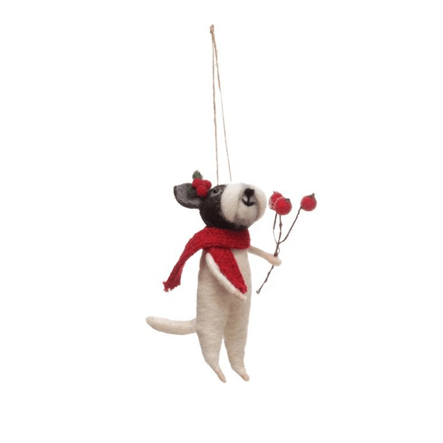 Creative Co-op Wool Felt Dog Ornament - Scarf and Berries