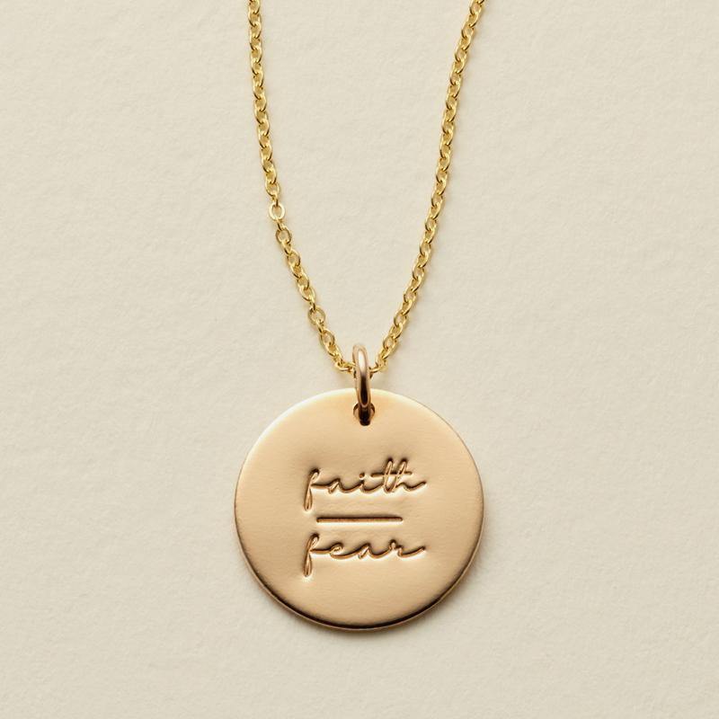 Made by Mary Gold Filled Faith-Fear 5/8" Disc Necklace - MBM - The Baby Cubby