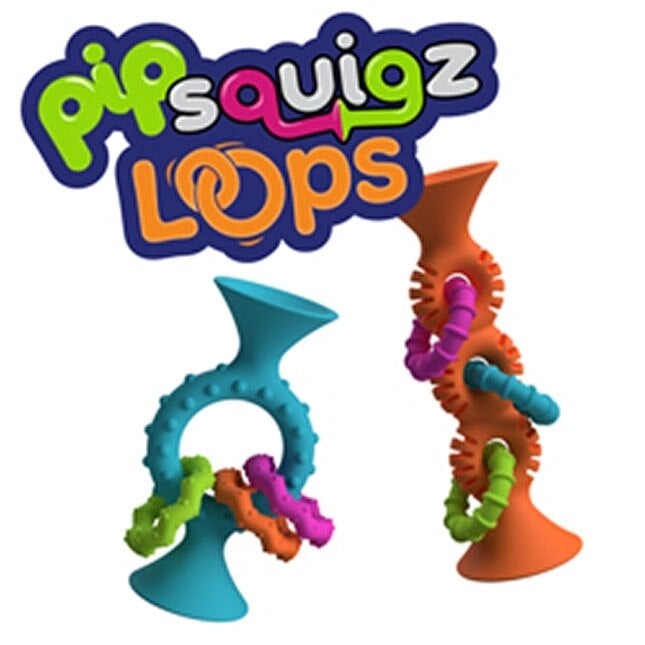 Fat Brain Toys PipSquigz Loops Suction Rattle Toy - Orange / Teal