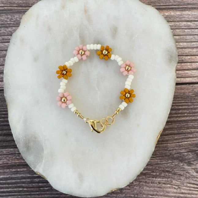 Quill and Goose 14K Gold Filled Floral Bracelet - Mustard and Blush