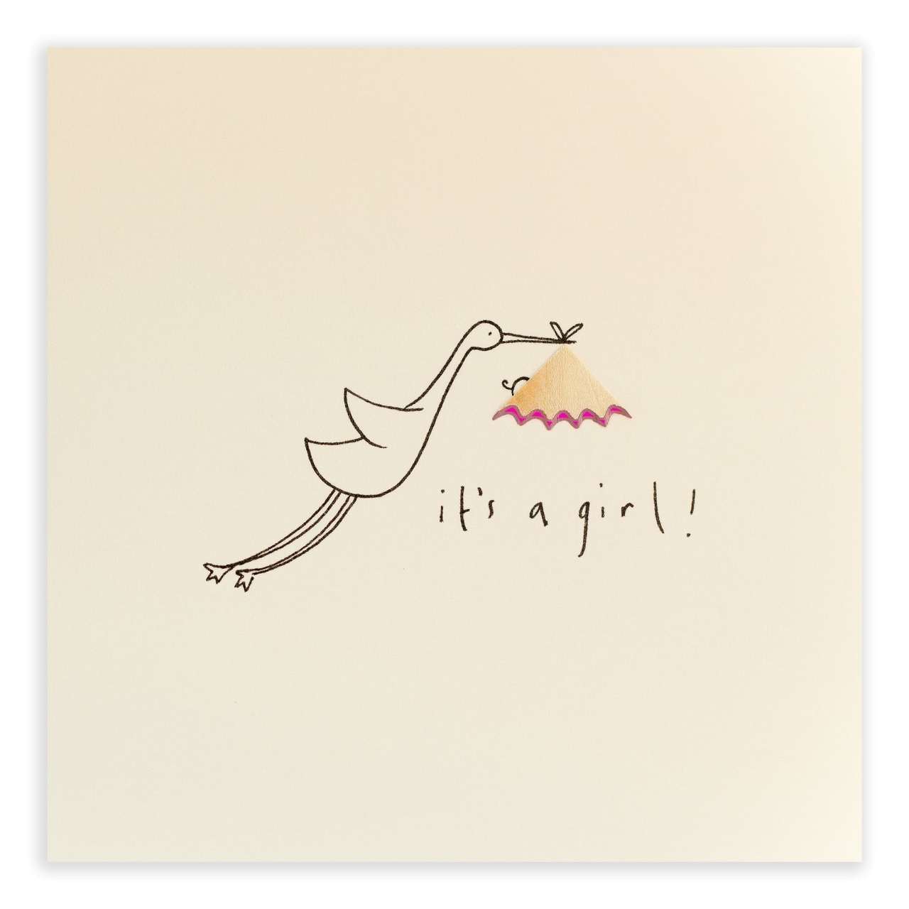 Ruth Jackson Pencil Shavings Card - Baby Girl Stork