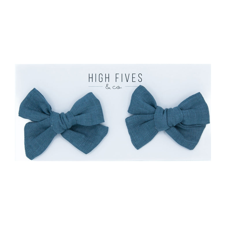 High Fives Linen Bow Clips - Piggy Set - Blue