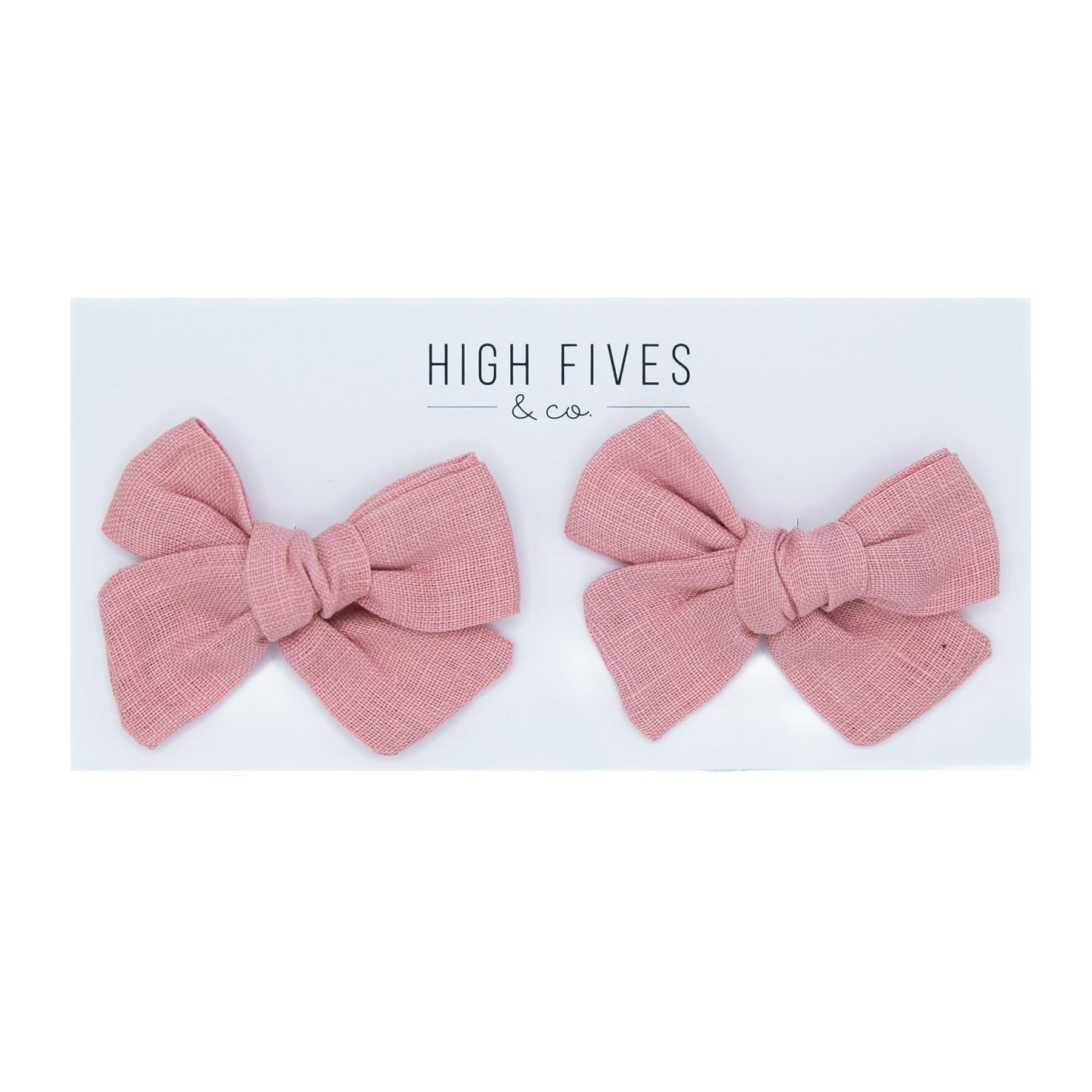 High Fives Linen Bow Clips - Piggy Set - Baby Pink