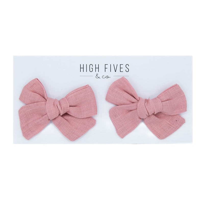 High Fives Linen Bow Clips - Piggy Set - Baby Pink