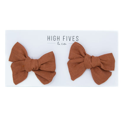 High Fives Linen Bow Clips - Piggy Set - Terracotta Pink