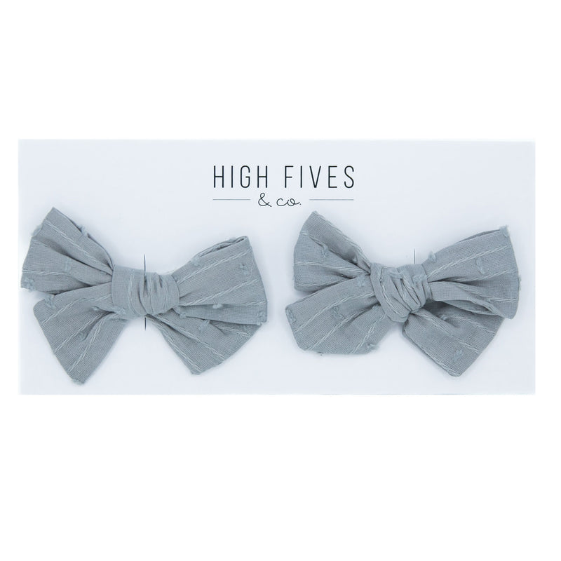 High Fives Swiss Dot Bow Clips - Piggy Set - Light Grey
