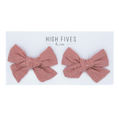 High Fives Swiss Dot Bow Clips - Piggy Set - Dusty Rose