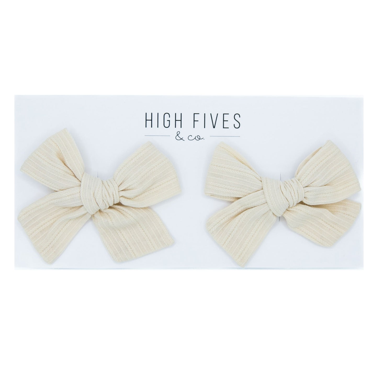 High Fives Textured Bow Clips - Piggy Set - Cream Stripe