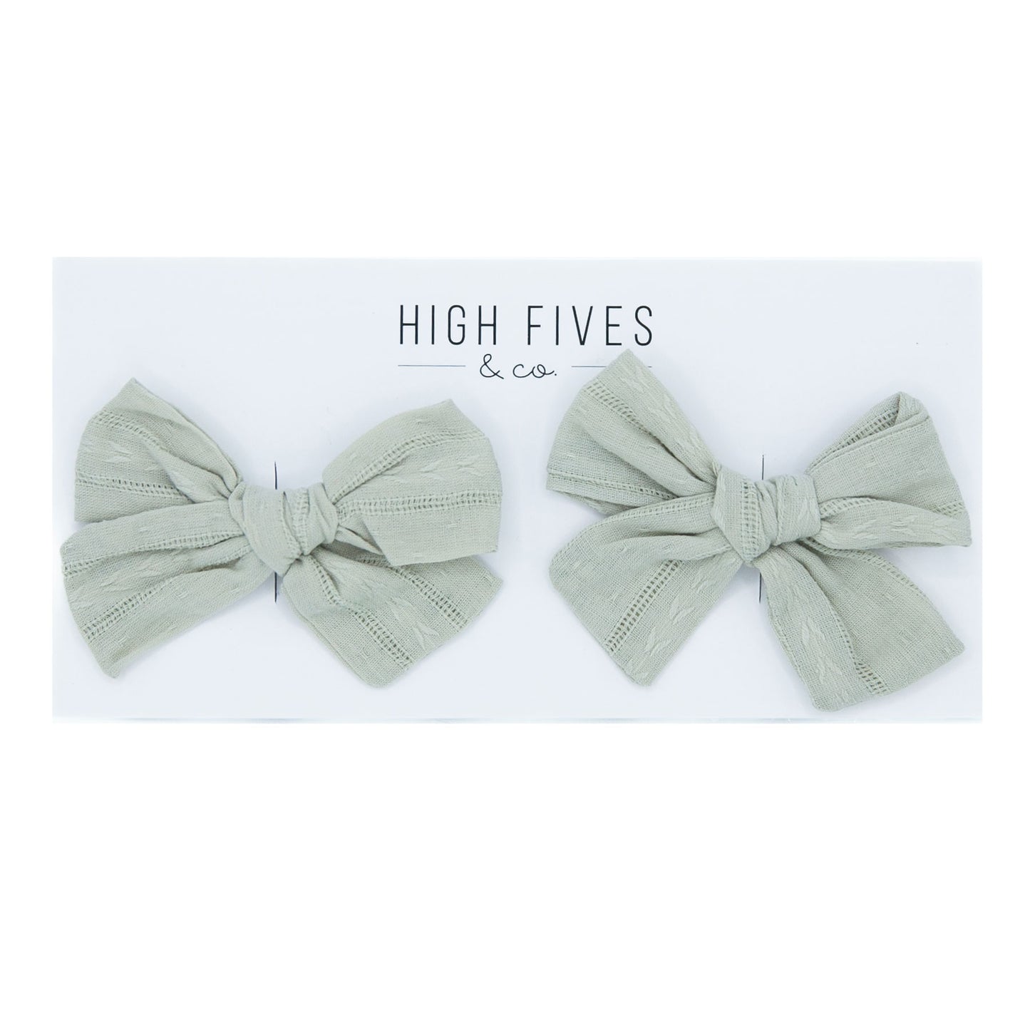 High Fives Textured Bow Clips - Piggy Set - Light Sage Leaf