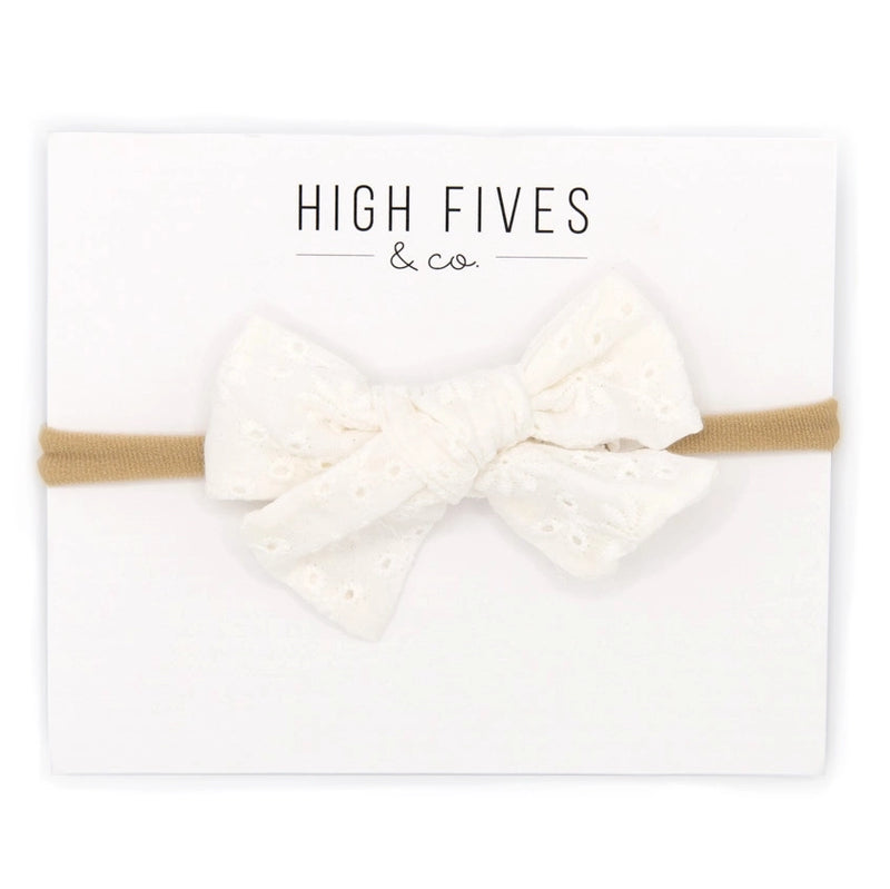 High Fives Eyelet Bow Nylon Headband - White