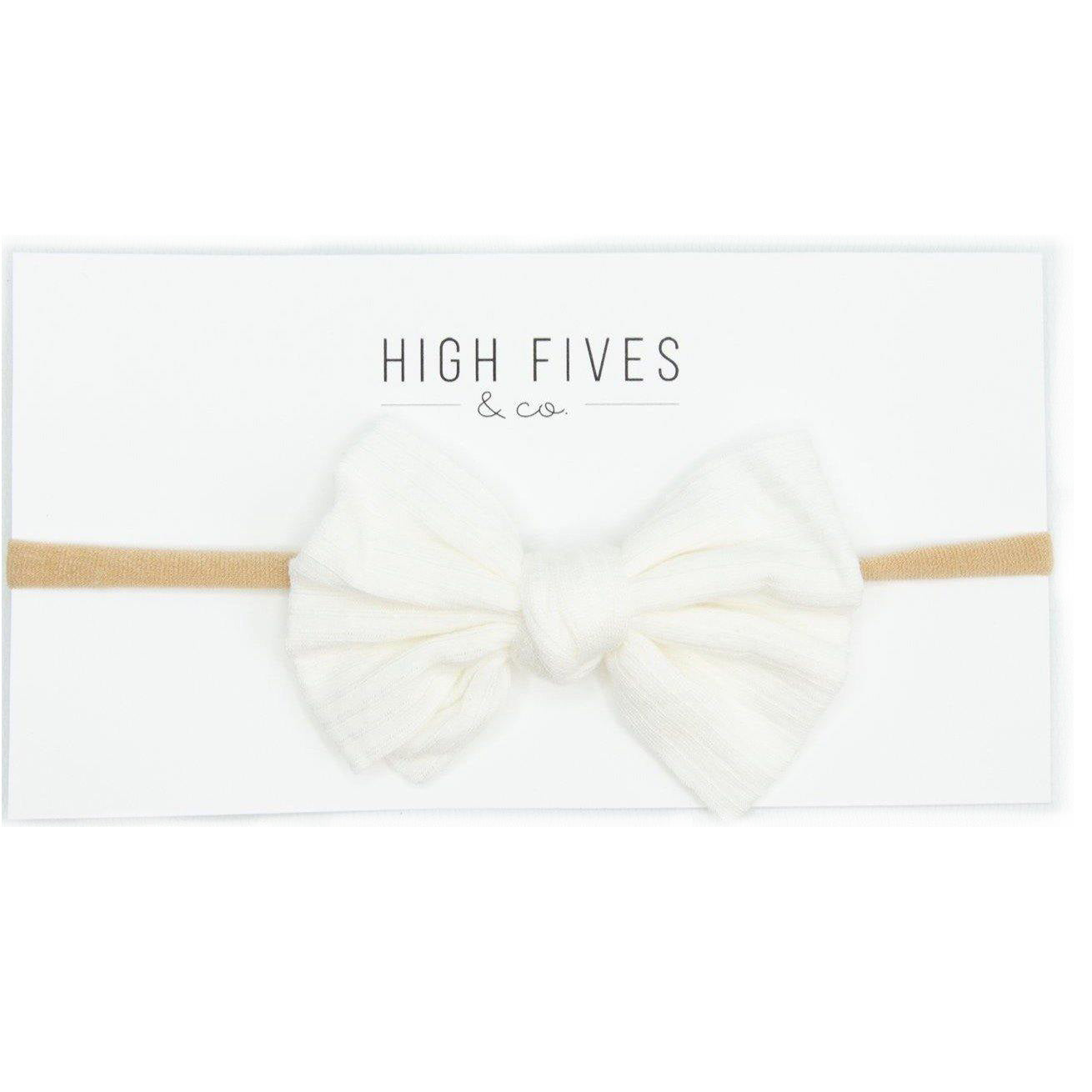 High Fives Ribbed Knitted Bow Nylon Headband - White Sparkle