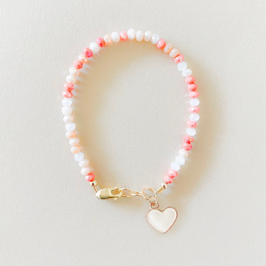 LittleLundsCo Baby Bracelet - Pink Coral Mix with White Heart Charm