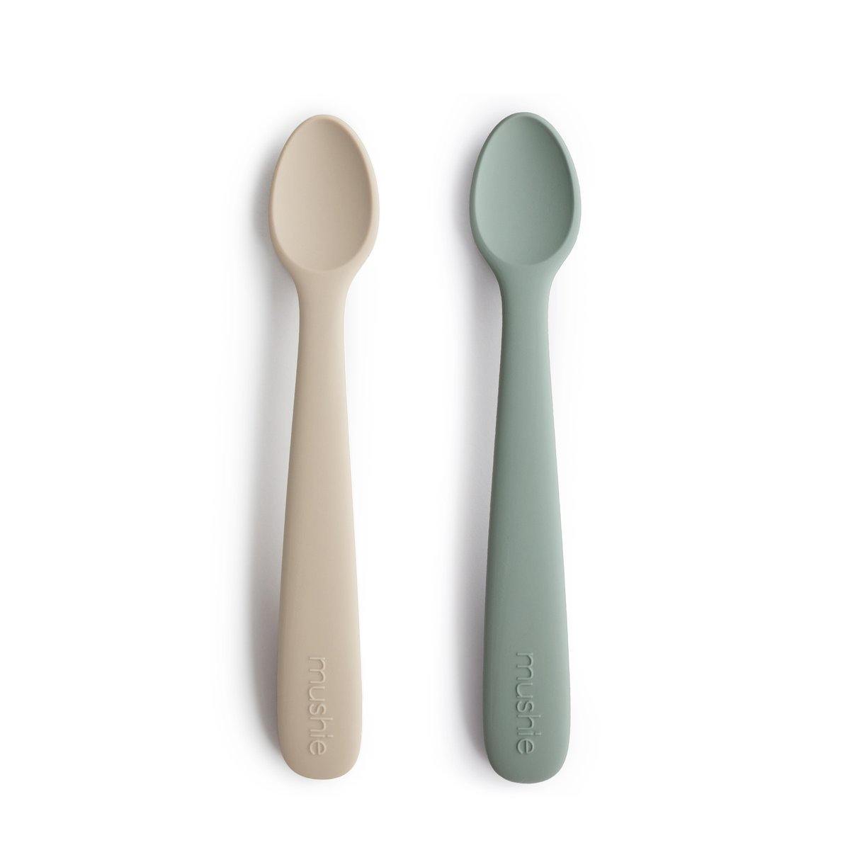 Mushie Silicone Feeding Spoons - 2 Pack - Cambridge Blue / Shifting Sand