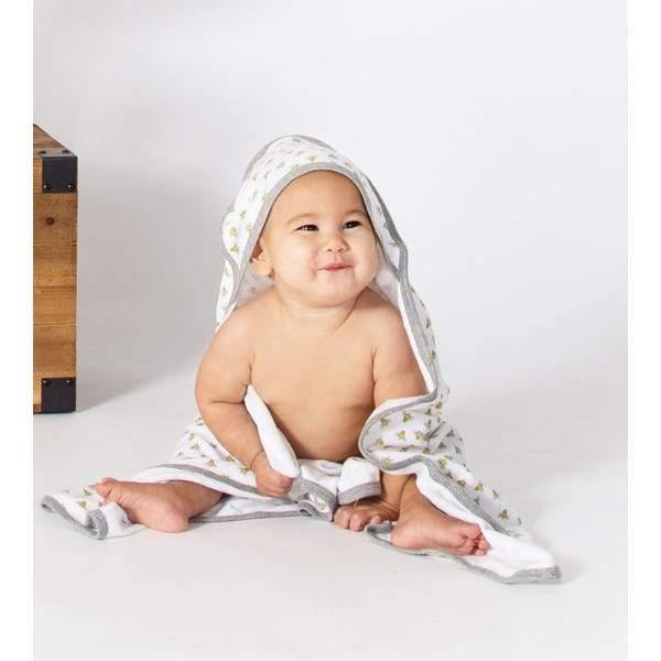 Baby wearing Burt's Bees Set of 2 Infant Hooded Towel - Honey Bee - Cloud