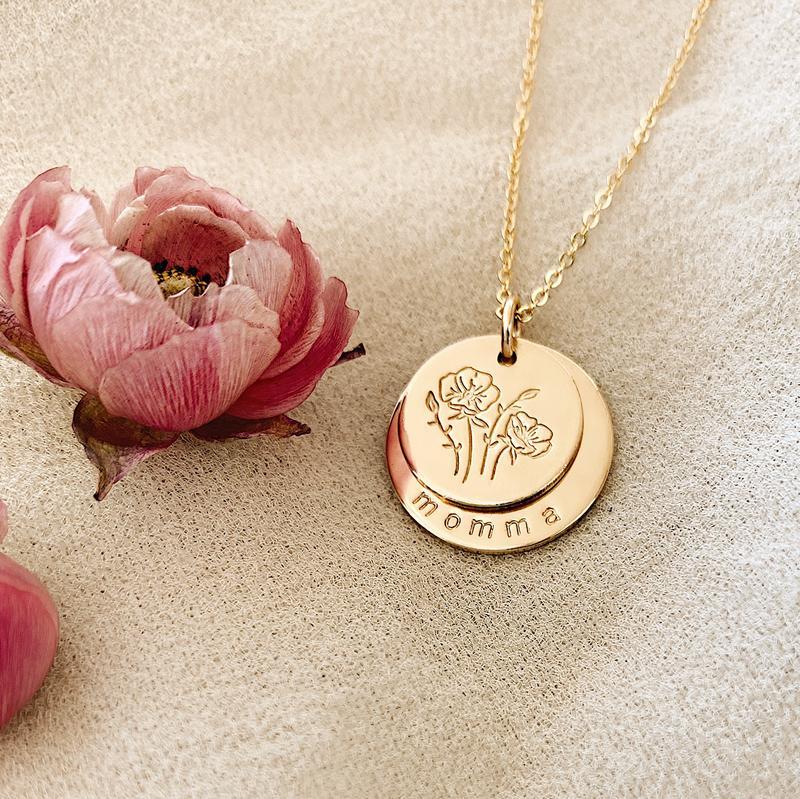 Made by Mary Gold Filled Nora Disc Necklace - Momma and August Flowers