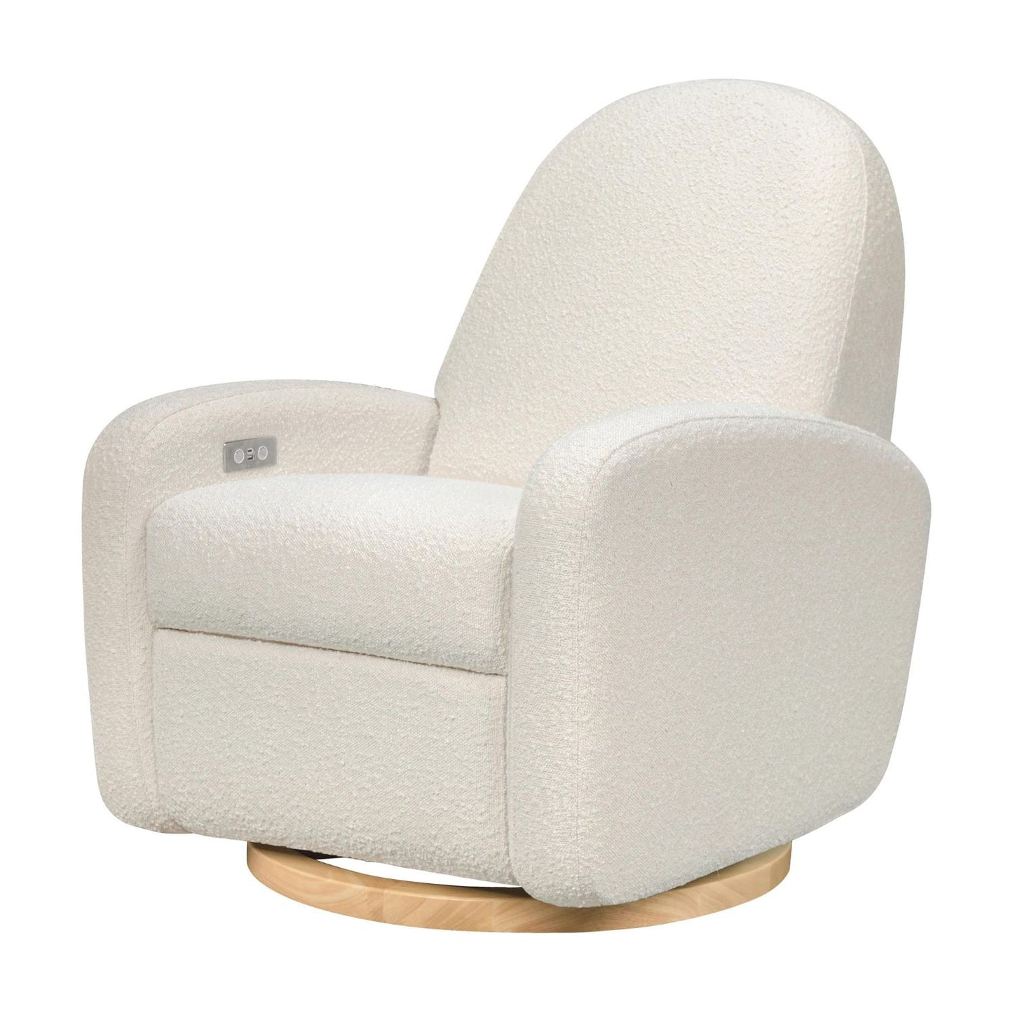 Babyletto Nami Electronic Recliner and Swivel Glider with USB Port - Ivory Boucle with light wood base