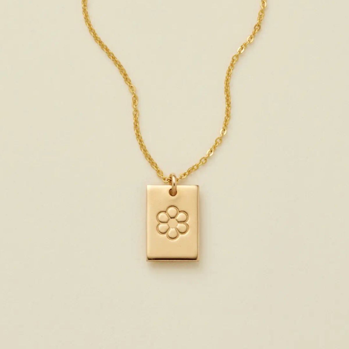 Made by Mary Gold Filled Rectangle Good Vibes Stamp Necklace - Daisy