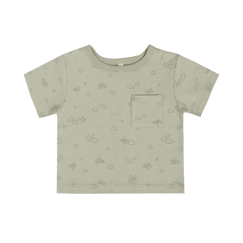 Quincy Mae Boxy Pocket Tee - Airplanes - Pistachio