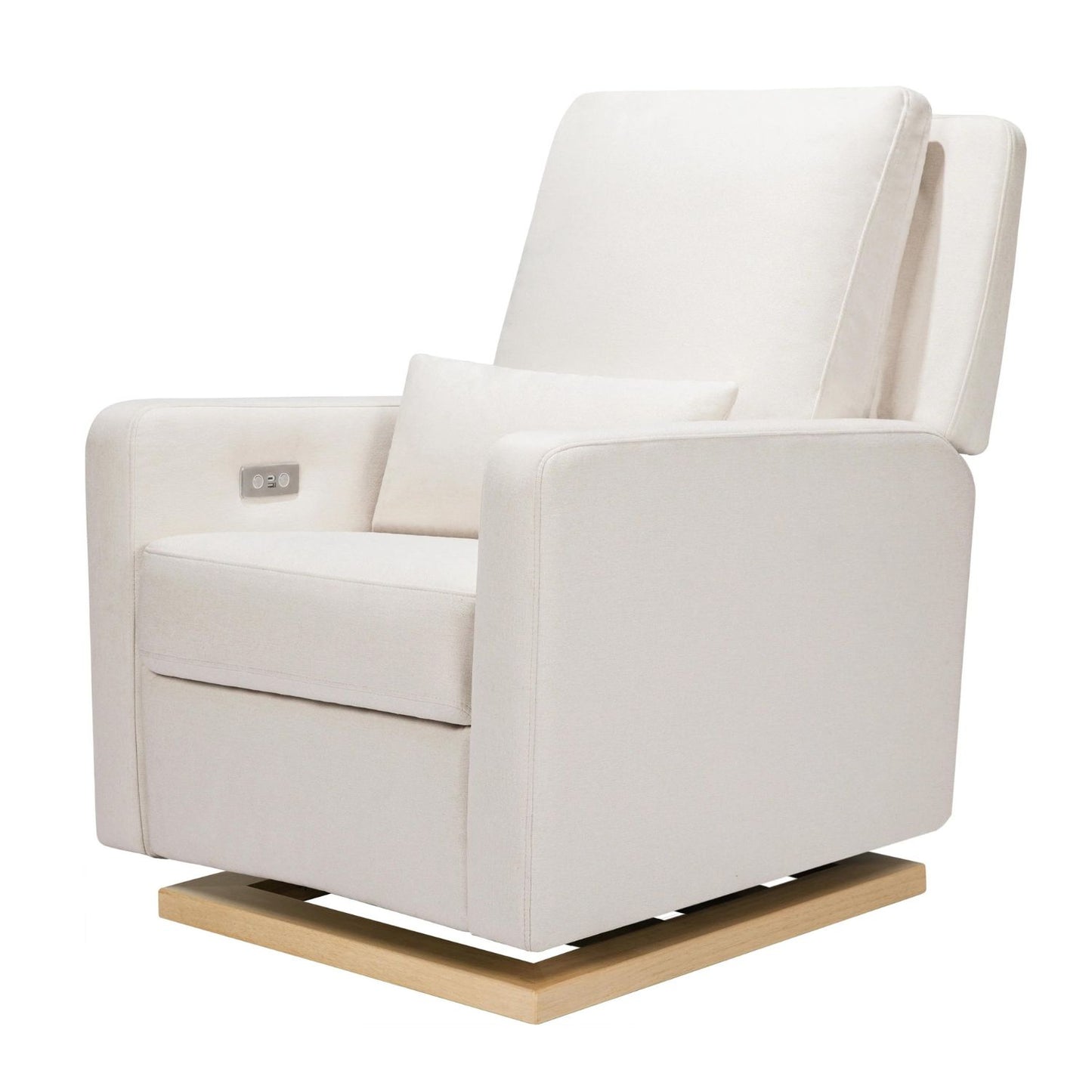 Babyletto Sigi Electronic Recliner and Glider with USB Port - Performance Cream Eco-Weave with Light Wood Base