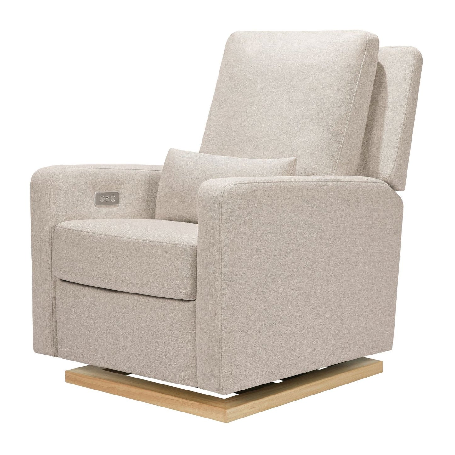Babyletto Sigi Electronic Recliner and Glider with USB Port - Performance Beach Eco-Weave with Light Wood Base