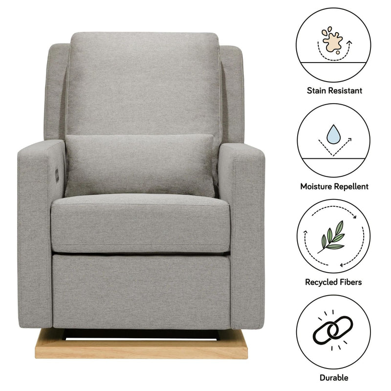 Babyletto Sigi Electronic Recliner and Glider with USB Port - Performance Grey Eco-Weave with Light Wood Base