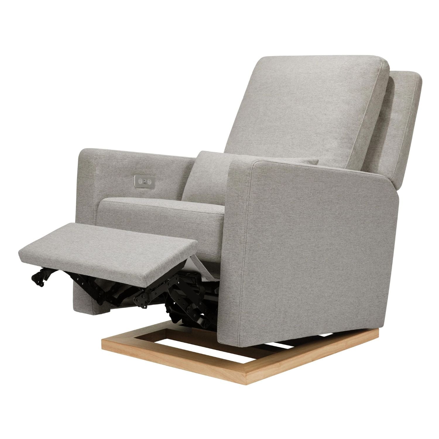 Babyletto Sigi Electronic Recliner and Glider with USB Port - Performance Grey Eco-Weave with Light Wood Base