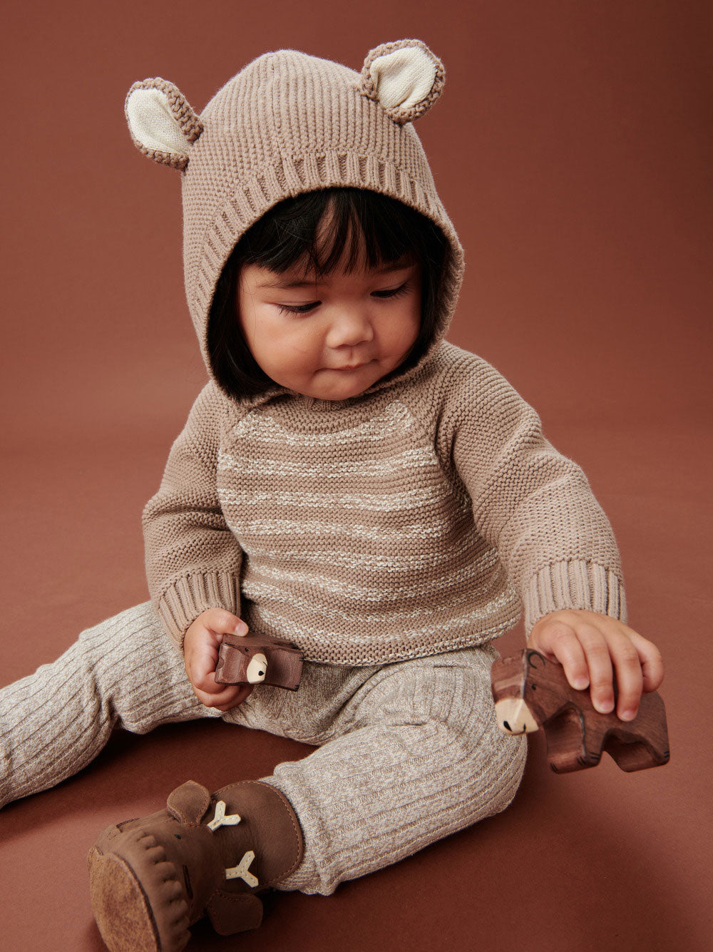 Tea Collection Bear Ears Baby Sweater - Cafe
