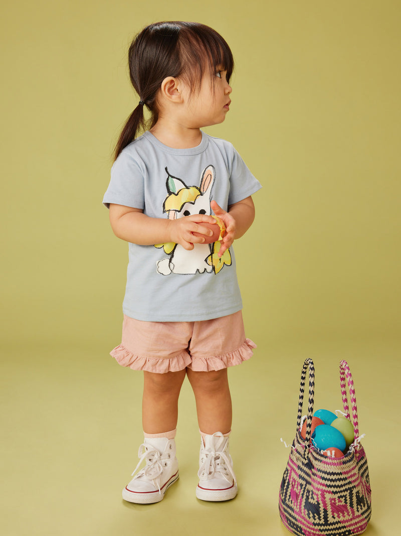 Little girl wears Tea Collection Ruffle Hem Shorts - Cameo Pink