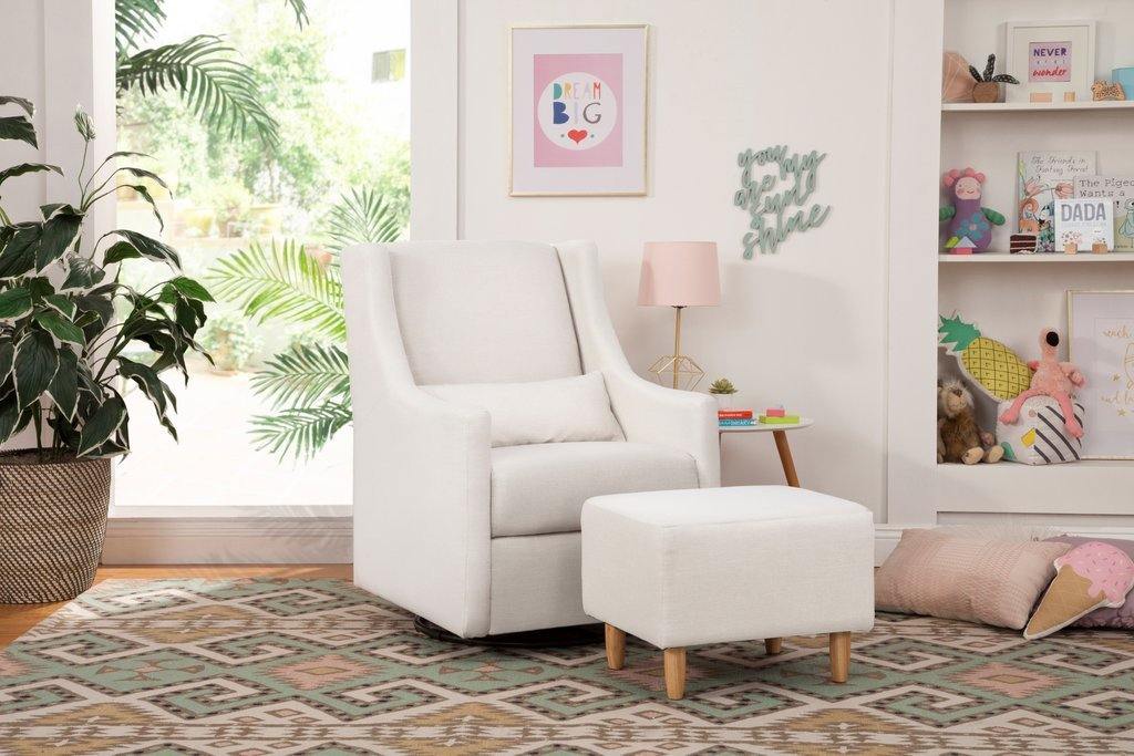 Babyletto Toco Swivel Glider and Ottoman - Performance Cream Eco-Weave with Natural Feet in home