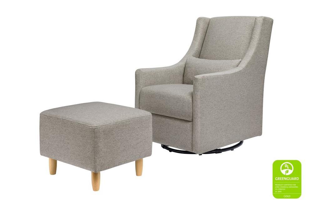 Babyletto Toco Swivel Glider and Ottoman - Performance Grey Eco-Weave with Natural Feet