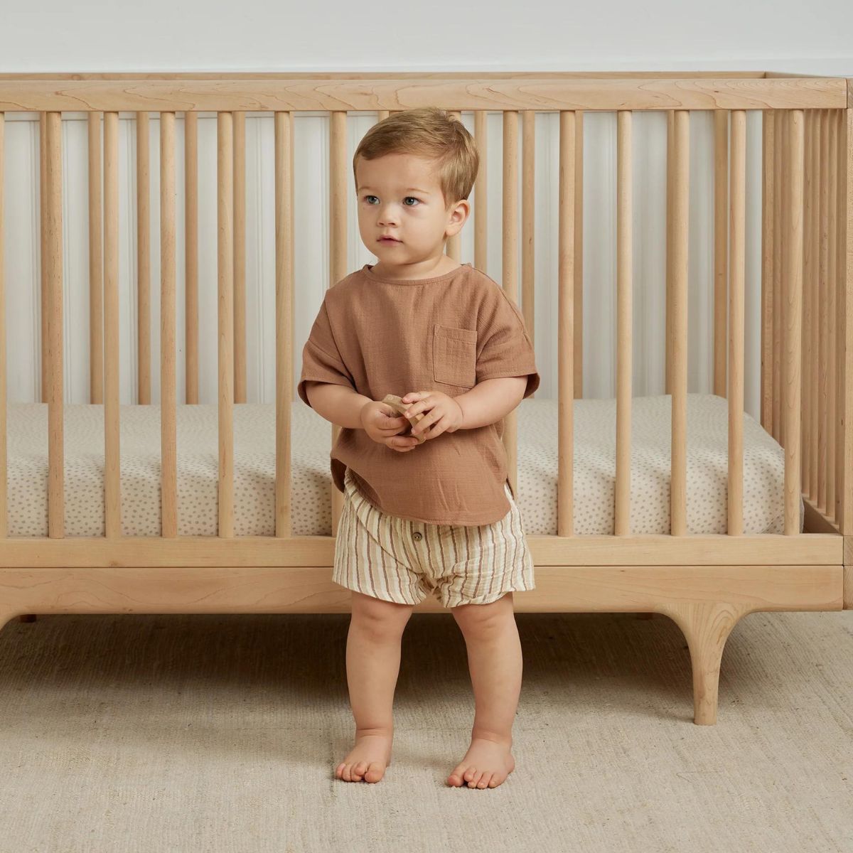 Little boy wearing Quincy Mae Woven Boxy Top - Clay